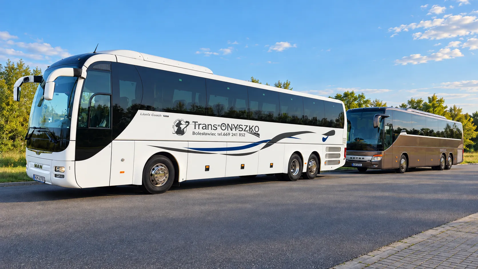 Autokary Trans Onyszko ustawione w rzędzie
